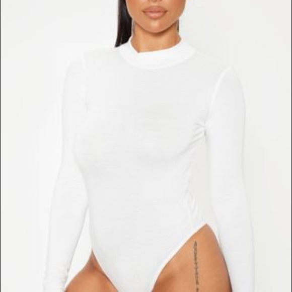 PrettyLittleThing Tops - Petite White Basic High Neck long‎ Sleeved Bodysuit